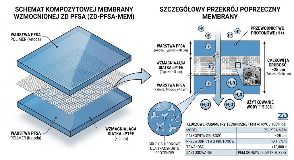 Przekrój stosu membrany